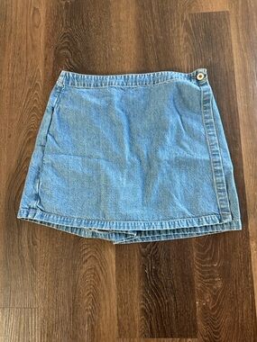 Denim Wrap Mini Skort - Light Blue